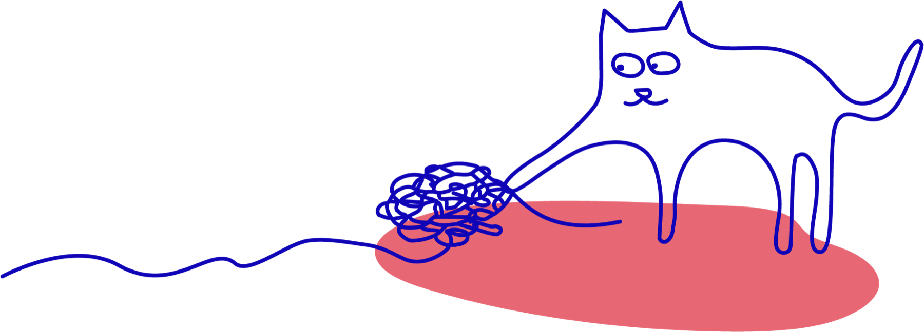 Illustration: eine Katze entwirrt einen Knoten